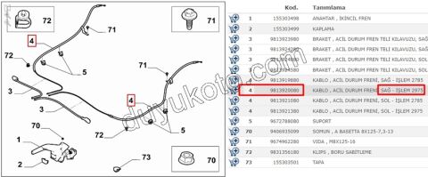 El Fren Teli Sağ PRT4 2975MM