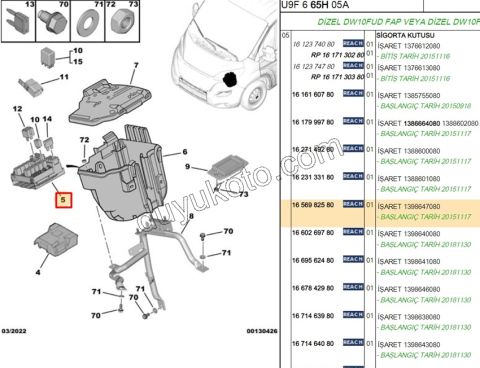 SIGORTA KUTU MOTOR ICI BXR3 DW12R 1398647080