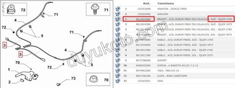 2019> Partner Rifter Berlingo Combo Doblo Proace City Ön El Fren Teli Sağ 2785MM