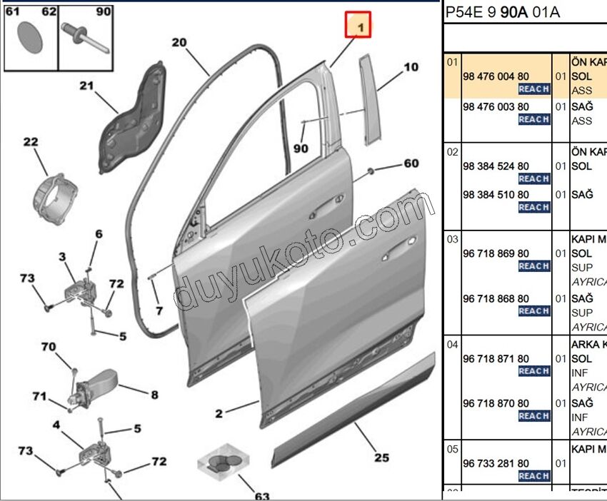 Sol Ön Kapı Komple P407 SAC