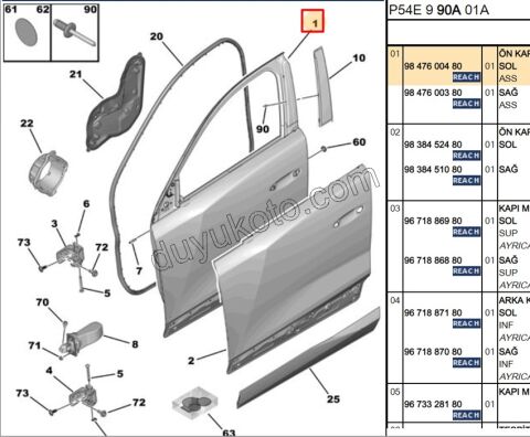 Sol Ön Kapı Komple P407 SAC