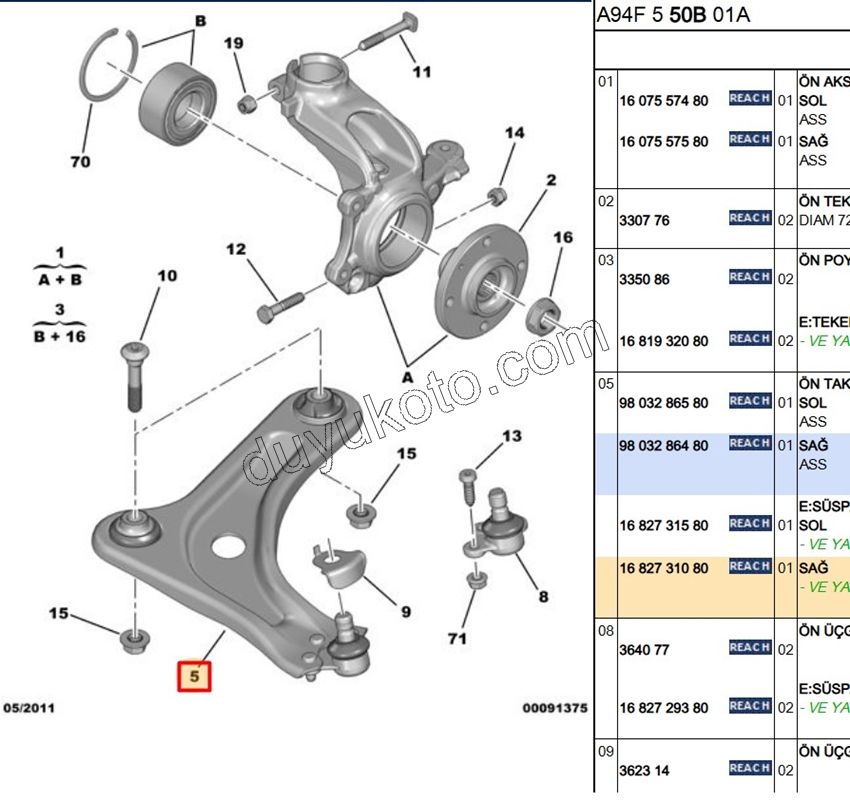 Salıncak Sağ ROTIL+ P2081 P20081 C33 1.6HDİ Euro4 XY