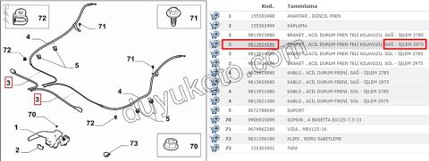 2019> Partner Rifter Berlingo Combo Doblo Proace City Ön El Fren Teli Sağ 2975MM