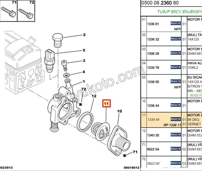 Termostat 89 'C 1.4L 75HP/1.6L 90HP 90CV 1.8L 110HP