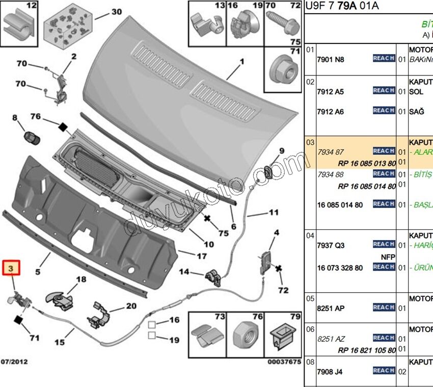 KILIT MOTOR KAPUT BXR3