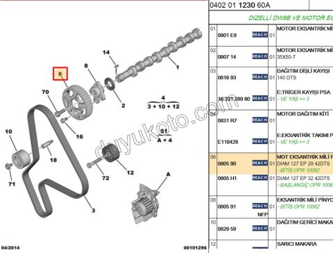 Eksantrik Mili Dişlisi 1.9D, 1998/2003 DW10 8V PRT