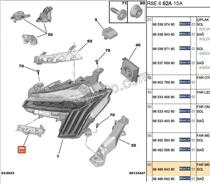 Peugeot 508 Far Bağlantı Ayağı Sol 2023 Sonrası