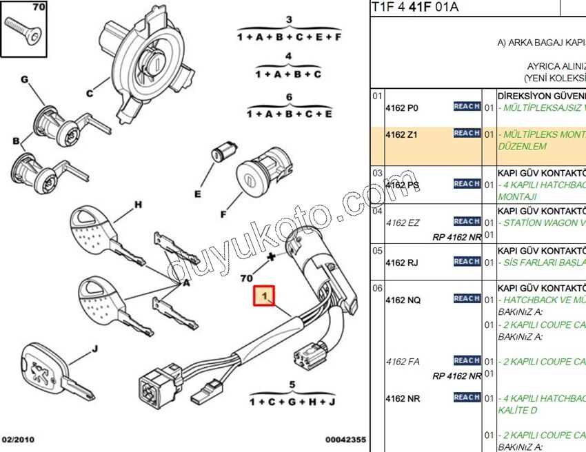 KONTAK ANAHTARI GOVDELI P206 MULTIP+