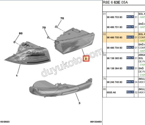 Peugeot 508 Stop Lambası Sol İç (Bagaj Kapağı) 2023 Sonrası