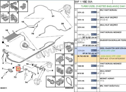 HORTUM ENJEKTOR 1.6HDİ Euro5 1.4HDİ Euro5 12/16 P2081 P301 GERI DONUS