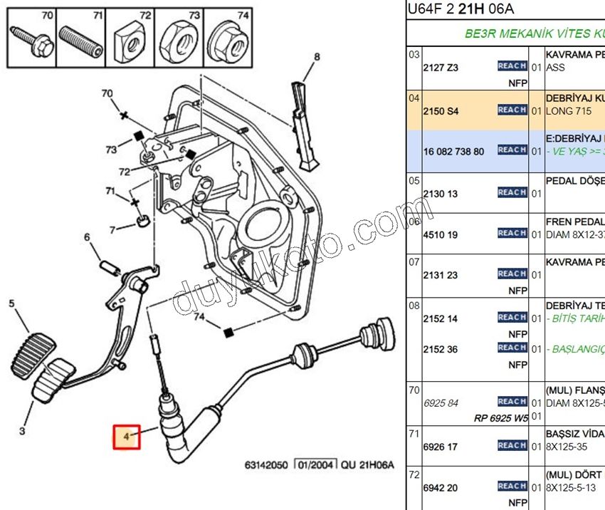 Debriyaj Teli EXP1 P806 1.9D 75CM