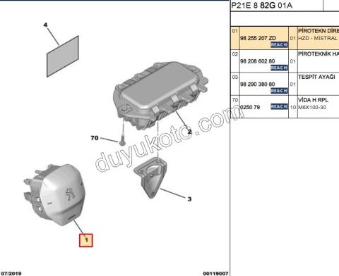 HAVA YASTIGI AIRBAG DIREKSIYON P2082