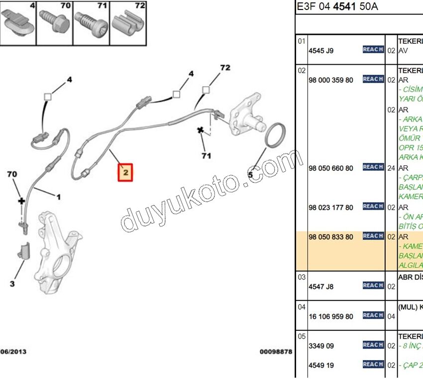 ABS Kablosu Arka P208 P2008 CCT C3AIR C33