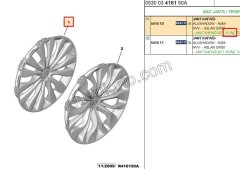 Jant Kapağı 15'inç DS41 C42 MQ TAMPA