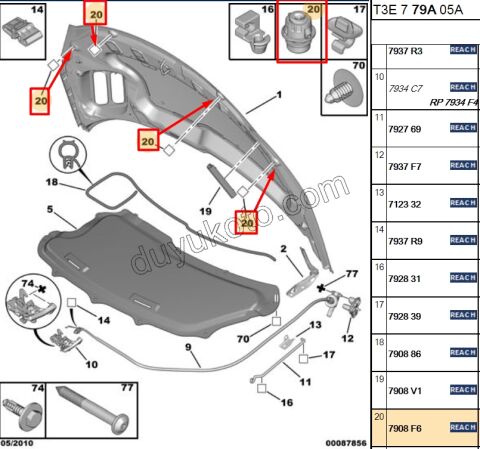 LASTIK MOTOR KAPUT AYAR P206 P407 107657