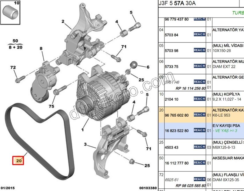 Alternatör V Kayışı 6PK0953 P4008 1.6HDİ Euro5