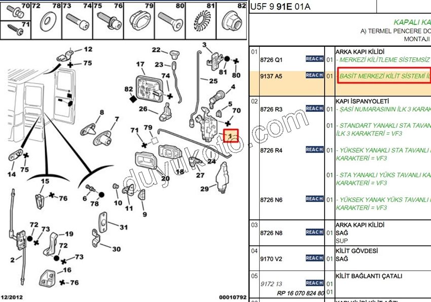 KILIT BAGAJ KAPAK IC BXR2 ELEK+