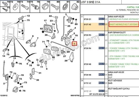 KILIT BAGAJ KAPAK IC BXR2 ELEK+
