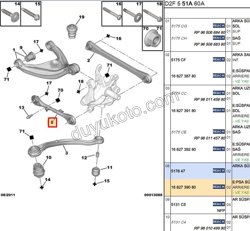 Arka Dingil Denge Kolu Sağ/Sol (Ayarlı Tipi) P407 P5081 C53