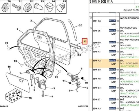 Arka Sol Çamurluk Süs Çıtası   P106 5P GRI CITA