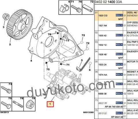 PEUGEOT CITROEN MAZOT POMPASI 2.0HDI 8V SIEMENS VDO 5WS40018N0900152 CONTINENTAL A2C20000502  9658195080