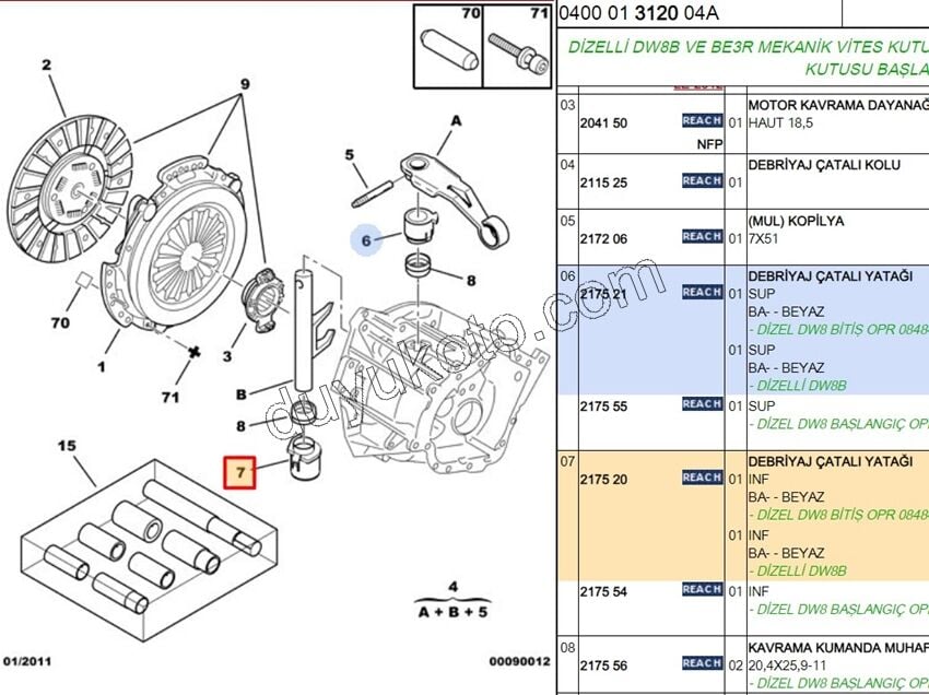 Debriyaj Çatalı Alt Burcu   PRT1 1.9D,E.M 97/98 1.9D, 1998/2003