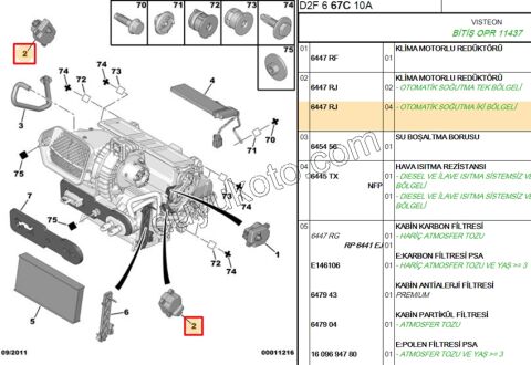 Kalorifer Kapak Motoru   REDUKTOR P407 VISTEON 4PUH-19E616-AC