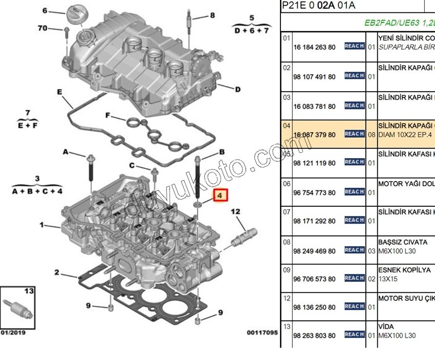 PUL SILINDIR KAPAK SAPLAMA 1.2CC 75HP X 8AD