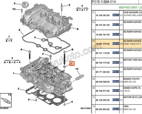 PUL SILINDIR KAPAK SAPLAMA 1.2CC 75HP X 8AD