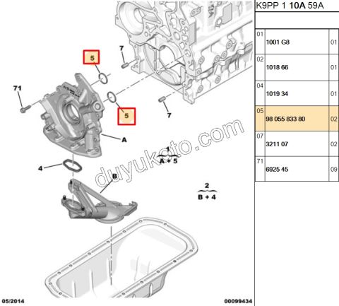 Yağ Pompa Contası (Oringi) Blok Tarafı 1.4HDİ Euro5 12/16 1.6HDİ Euro5 1.5HDİ Euro6
