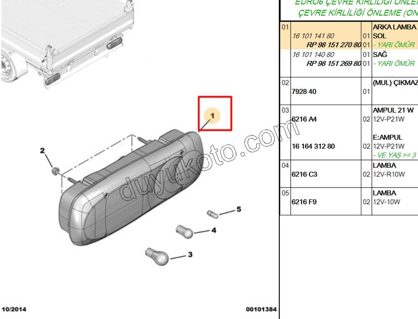 Peugeot Boxer Citroen Jumper Fiat Ducato Stop Lambası PIKAP 1990/2003