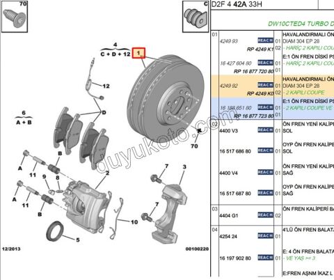 Ön Fren Diski Adet (X2) EXP3 P407 C53 PRT4