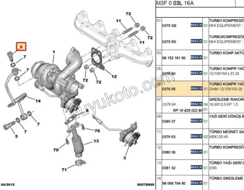 REKOR TURBO BORU YAGLAMA UST 1.4HDİ/1.6HDİ Euro4 /Euro5/Euro6