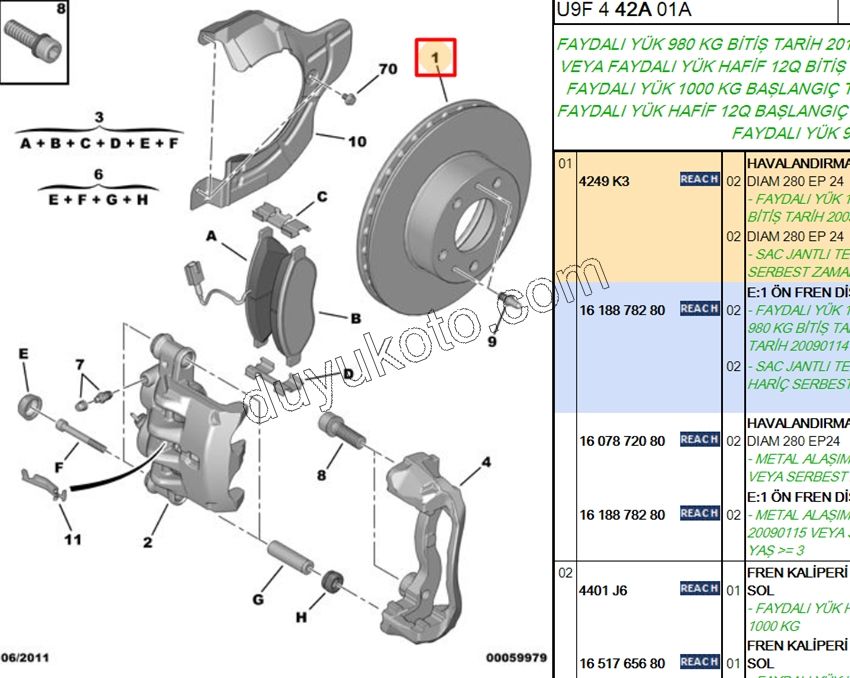 Ön Fren Diski Adet (X2) BXR3 14Q İç 7