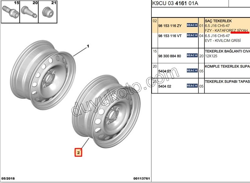 2019> Partner Rifter Berlingo Combo Doblo Proace City Sac Jant 16 INC 6.5 J16 CH5-47 5 Bijon SIYAH