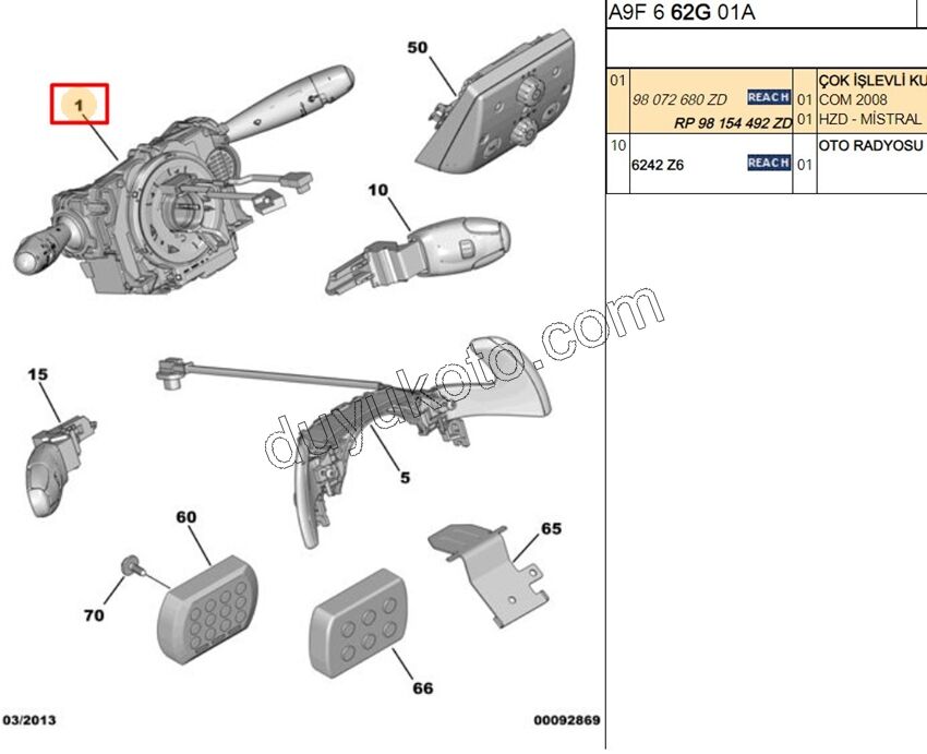 Far Silecek Kumanda Kolu (Sinyal Ünitesi) P2081 EB2 Sissiz