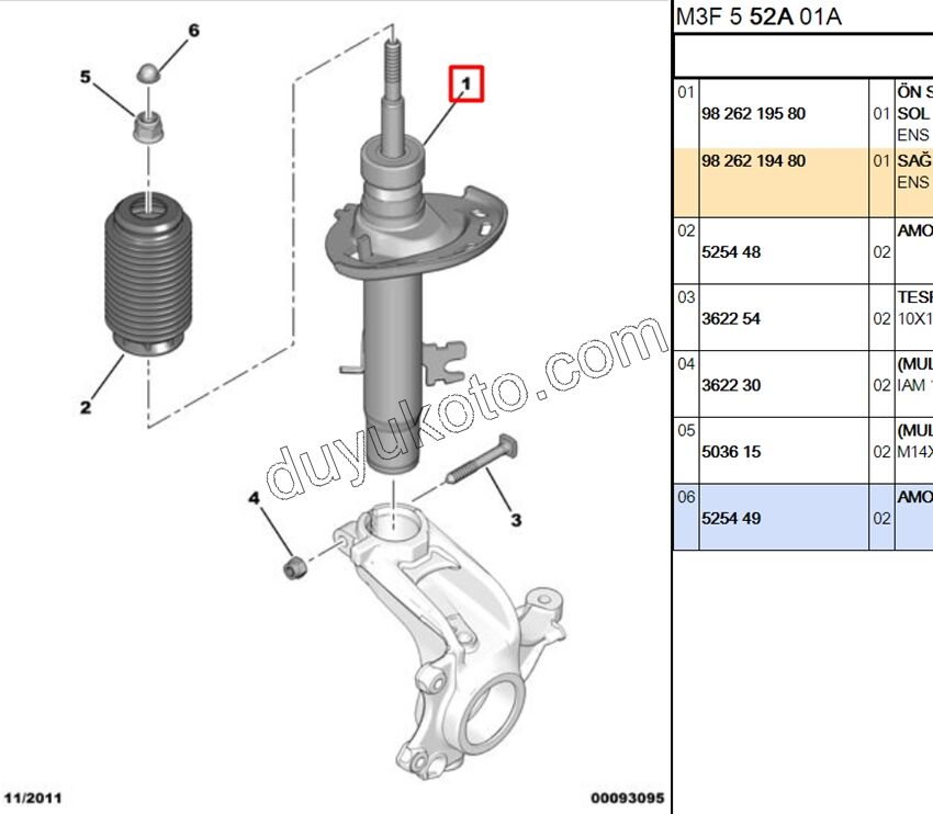 PEUGEOT 301 CITROEN CELYSEE Sağ Ön Amortisör 1.5 HDİ 100HP Euro6 2018> 72MM 100HP