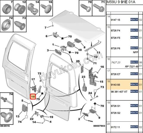 Bagaj Kapağı Sol İç Açma Kolu (Çift Kapılı) PRT1 PRT2