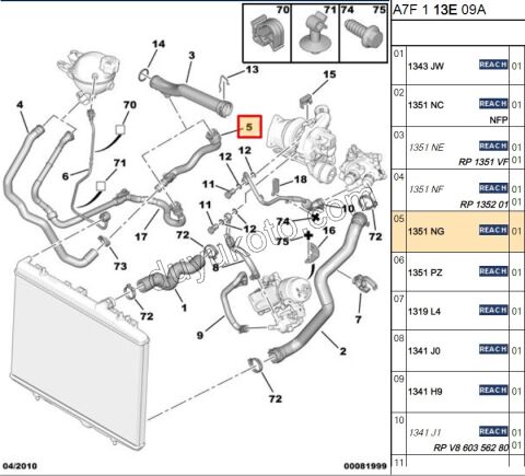 Radyatör Ek Depo ile Devirdaim (Su Pompası) Arası Hortum EP3 1.6VTi 120HP