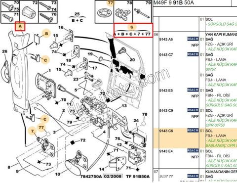 Sol Sürgülü Kapı İç Açma Kolu PRT2 2003/2006