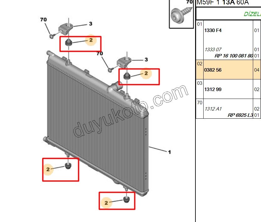 Lastik Takoz Klima Radyatörü ALT+UST UFAK PRT2 P206
