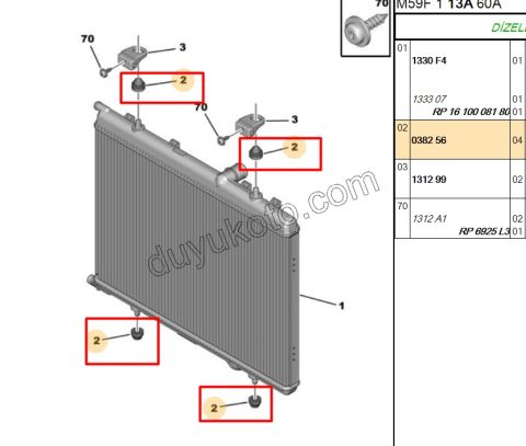Lastik Takoz Klima Radyatörü ALT+UST UFAK PRT2 P206