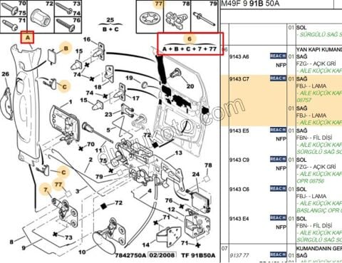 Sağ Sürgülü Kapı İç Açma Kolu PRT2 2006> GRI RENK 2003/2006