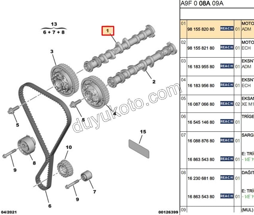 PEUGEOT CITROEN OPEL FIAT 1.2  EKSANTRİK MİLİ Emme  EB2 80HP 110HP