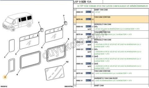 Orta Dırek Camı Çerçeve Fitili BXR1 BXR2