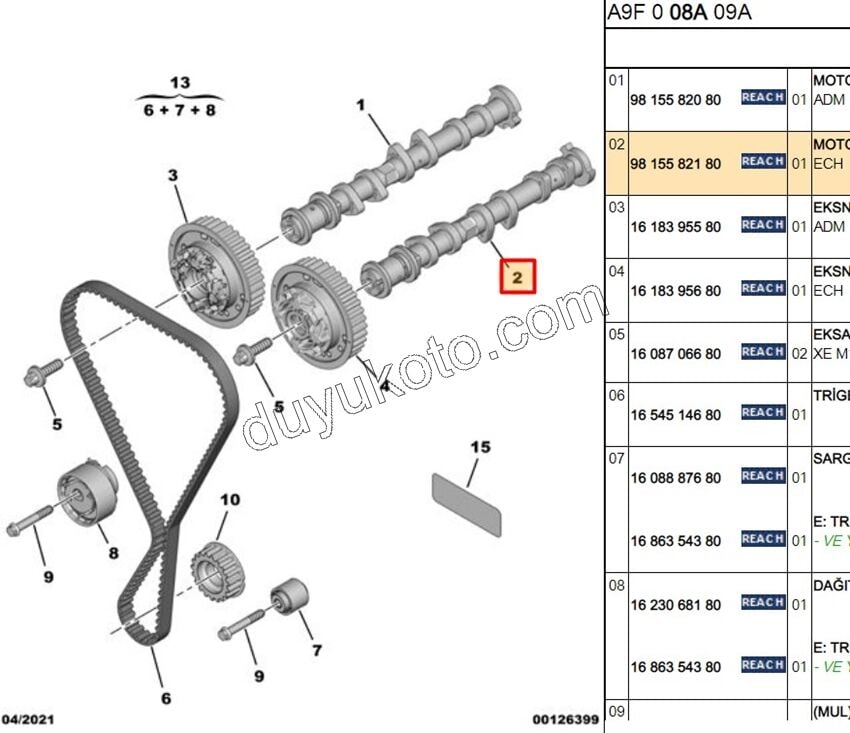 PEUGEOT CITROEN OPEL FIAT 1.2  EKSANTRİK MİLİ Egzoz EB2 80HP 110HP