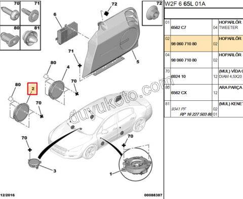 Peugeot 508 Ön/Arka Kapı Hoparlör 16,5cm