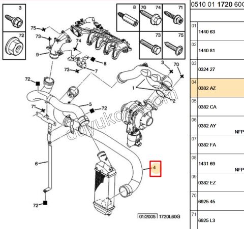 Turbo Hortumu HAVA INTER Alt P307 1.6HDİ Euro4 (UZUN 2LI)