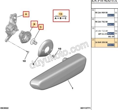 2019> Partner Rifter Berlingo Combo Doblo Proace City MEKANIZMA KOLCAK IC YOLCU R KOLCAK