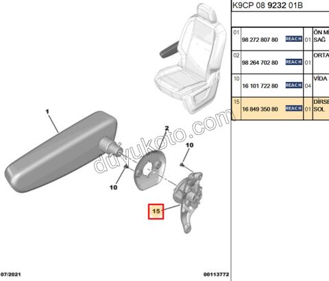 2019> Partner Rifter Berlingo Combo Doblo Proace City MEKANIZMA KOLCAK IC YOLCU R KOLCAK
